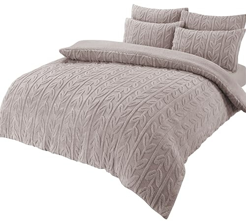 Olivia Rocco Juego de funda de edredón de forro polar, de fácil cuidado, con funda de almohada, térmico, cálido, acogedor, súper suave, esponjoso, tamaño King, color natural