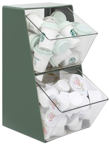 Bokelai Coffee Pod Storage with 2 Large Capacity Basket K Cup Holder Countertop Organizer for Creamer Keuring Espresso Capsule Plastic Tea Bag Organizer Green/Clear