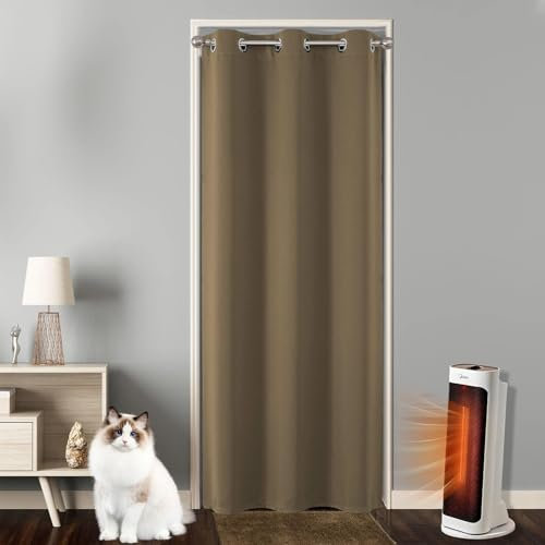 Joydeco Verdunklungsvorhänge 1 Stück,Türvorhang Blickdichte Türgardine,Tür Vorhang mit Ösen Thermo Kälteschutz Hitzeschutz Schallschutz für Schlafzimmer Wohnzimmer(Cappuccino,1xH195xB150)