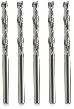 HOZLY 3.175x25mm de corte arriba y abajo, dos ranuras en espiral, herramienta de corte de carburo sólido para router CNC, bits de compresión para madera, paquete de 5