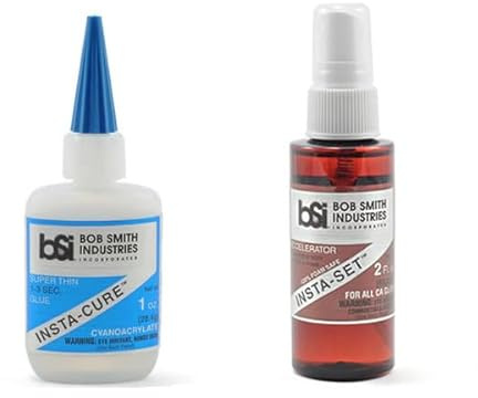 BSI Accelerator Kicker INSTASET Spray 2oz AND Super Thin Adhesive Glue 1oz Bob Smith Industries