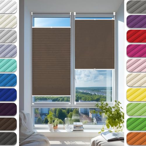 Faltrollo, Sichtschutz Plissee Klemmfix Rollos 20 x 160 cm, Blickdicht Sichtschutz Sonnenschutz, Plissee ohne Bohren Verdunkelung, Plisseerollo Rollo Jalousie, für Fenster & Tür, Braun