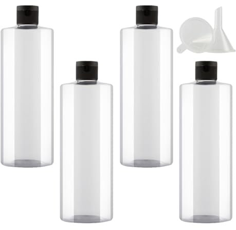 PQPAUTY 4 pièces 500ml Transparent Vide Plastique Bouteille avec Noir Bouchon à Bascule de Lotion pour lotions crèmes gels shampooing