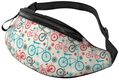 Crossbody Bauchtasche für Damen und Herren – Fahrrad-Muster, Rot / Blau, Reisegürteltasche, Laufgürteltasche für Damen und Herren