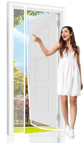 Cortinas Antimoscas 165×200cm Blanco Mosquitera Puertas Malla de Pantalla De Insectos Ventilación De Verano para BalcóN Cocina