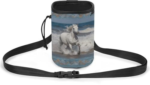JKLQWH Hundetrainingspaket mit weißem Pferd, bedruckt auf dem Meer, Hundetraining, Leckerli-Tasche, tragbare Haustiertasche, Welpen-Leckerli-Tasche für Haustiere im Freien