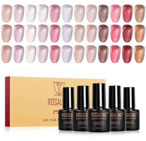 ROSALIND UV-nagellack Jelly, 12 färger Jelly Nude Pink Purple Red Brown Transparent Gel Nagellack, Soak Off Mini UV Gel Nagellack för Gel Naglar Manikyr Present Set