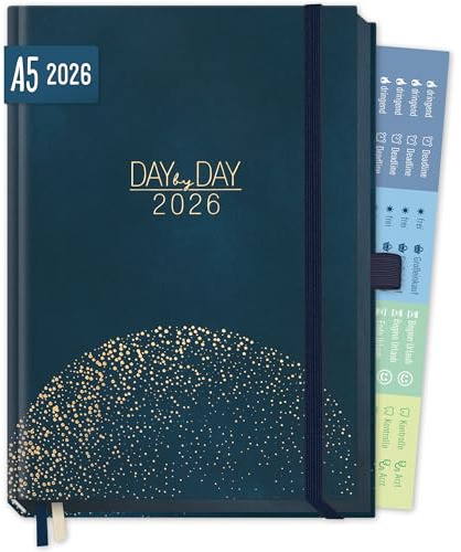 Häfft® Organizer Day by Day Deluxe 2026 A5 | Tagesplaner Kalender mit 1 Tag pro Seite, Buchkalender 2026, Terminplaner