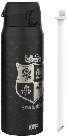 British & Irish Lions Rugby x ION8 Sports Thermal Water Bottle with Removable Straw, 750ml/24oz, Leak Proof Vacuum Insulated Drinking Bottle
