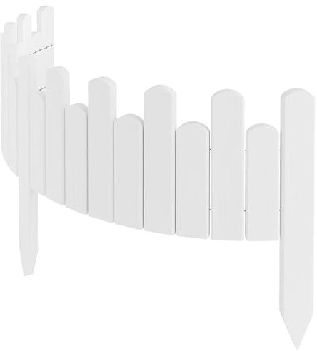 Floranica Bordure Jardin 20 cm, Blanc, 100cm, clôture Bois Flexible, palissade, Rouleau Bordure, Bord pelouse, clôture enfichable