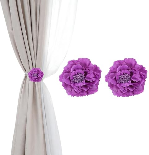 PATIKIL Fermacurtain Fiori, 2 Pezzi Clip per Tende Fiori Artificiali, Fermatenda Moderni, Clip Decorativi per Tende per Casa, Camera, Ufficio, Viola Scuro