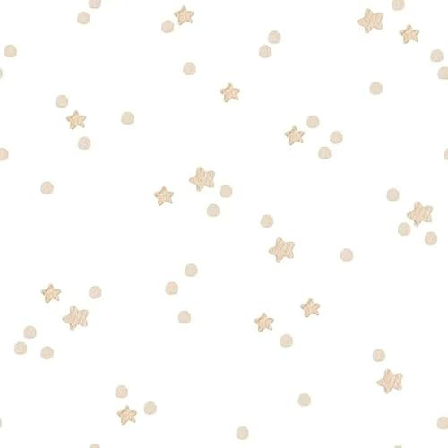 Kindertapete mit Sternen und Pünktchen, Beige auf Weiß, Dekorativ Muster