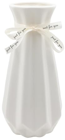 Macetas blancas de 19 cm de alto, macetas de flores modernas de cerámica con cinta de colores, macetas decorativas para hierba de la pampa, jarrones geométricos para el hogar, sala de estar, mesa de