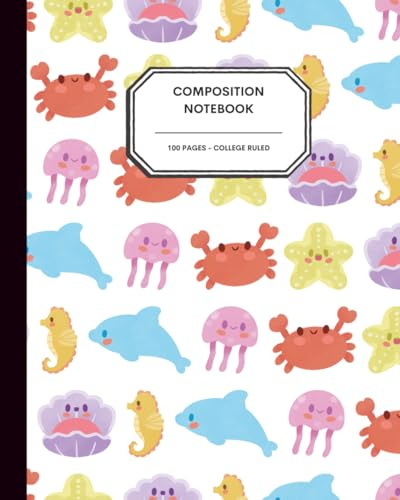 Summer Sea Creatures 8x10” Journal – 100 College Ruled Pages – Cute Ocean Animals in Bright Beachy Colors – Fun Notebook for Kids, Teens, & Creative Summer Writing