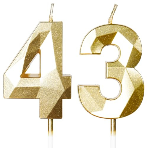 Yiran Guld 43:e födelsedagsljus, guld nummer 43 grattis på födelsedagen ljus, tårtdekoration för födelsedagsfest, bröllopsdag firande leverans