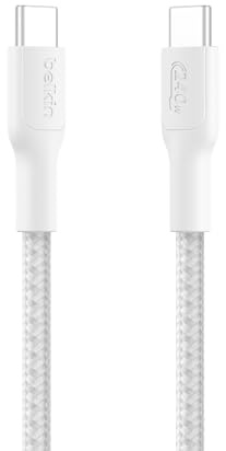 Belkin Eco flätad Kabel för USB-C till USB-C (1 m, 240 W) - Mjuk, flexibel snabbladdningskabel, laddningsKabel för Type-C för iPhone 16, Galaxy S25, Pixel 9, MacBook, iPad Pro, m.fl. - Vit (USB 2.0)