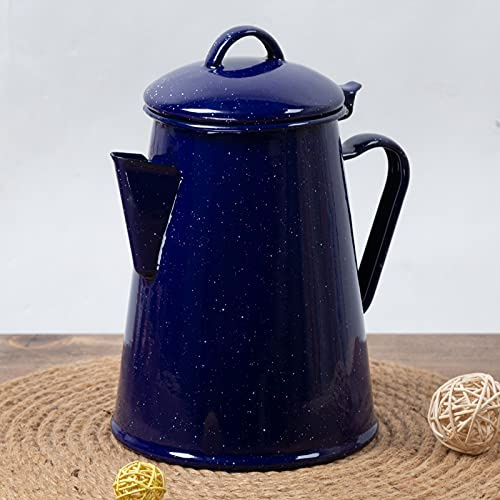 Caffettiera smaltata vintage smaltata per bollire l'acqua e la bevanda del tè, robusto coperchio incernierato antigraffio beccuccio antigoccia, cucina interna campeggio, giardino, feste, uso bar