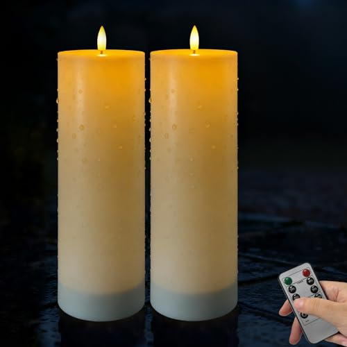 Dixmas LED-Kerzen 30x10cm 2er Set Flammenlos Wasserdicht Elfenbein | Mit Fernbedienung, Timer Funktion, Batteriebetrieben, Flackernd, große Kerze, Kunststoff