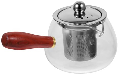 Mikikit Tetera de Kung Fu de Cristal con Mango de Madera y Filtro de Acero Inoxidable para Infusiones, Adecuado para Fiestas de Inauguración en Casa