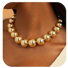 TINGN 14K Gold Plated Chunky Necklaces for Women Trendy Choker Necklace Gold Thick Teardrop Beaded Ball Paperclip Snake Chain Necklaces Bold Statement Collar Jewellery Christmas Gifts for Women
