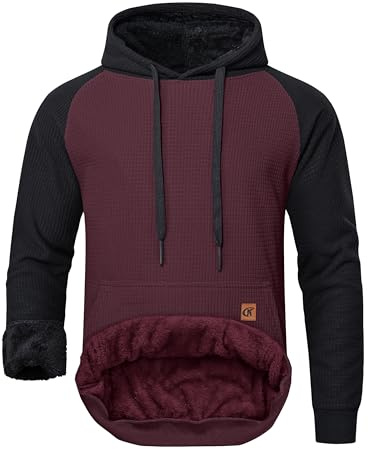 YuKaiChen Herren Fleece Hoodie Dicker Pullover Sherpa Gefüttert Waffel Außenstoff Winter Warmer Sweatshirt mit Känguru Tasche