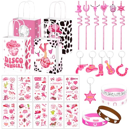 40PCS Cowgirl Partygeschenke Pinkfarbene Prinzessinnen Geburtstagsartikel | 40PCS Cowgirl Partygeschenke Pinkfarbene Prinzessinnen Geburtstagsartikel für Mädchen Cowgirl Strohhalme Zauberstäbe