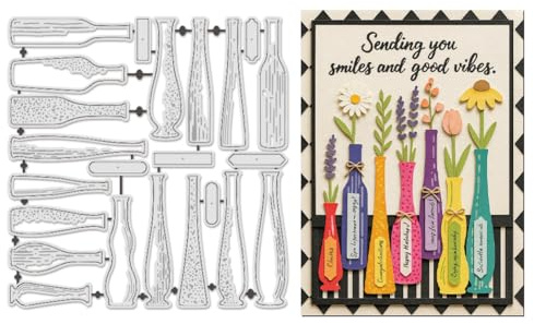 UNICRAFTALE - Lote de 23 plantillas de corte metálico, botellas largas y finas, diseño floral, estampado reutilizable, para macetas y tarros, creación de tarjetas DIY Scrapbooking decoración
