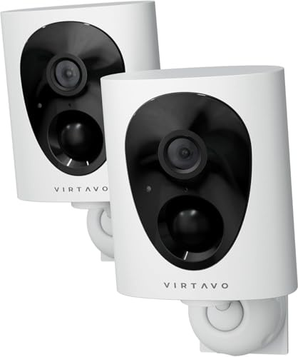 VIRTAVO Security Camera Outdoor Wireless, 2K Starlight Colour Night Vision, Wire-Free Rechargeable Battery CCTV Camera, No Monthly Fee, PIR Motion Detection, Siren & Two-Way Talk, VF1-2pc