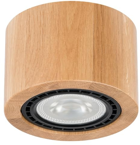 LED Aufbauspot Holz Eiche Ø13,5cm - Deckenspot mit GU10 4000K - Runder Aufputz Deckenstrahler aus massivem Eichenholz - Deckenstrahler für Schlafzimmer, Wohnzimmer, Büro, Flur, Küche (Schwarz)