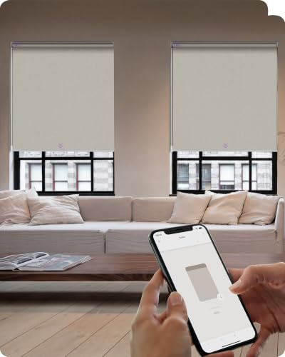 Graywind Smart Roller Blinds Powered by Motionblinds, 100% Blackout Electric Window Blinds with APP & Pull Control, Custom Motorised Shades for Home and Office, Beige White