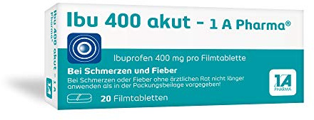 Ibu 400 akut - 1 A Pharma® | 20 Filmtabletten | Bei Schmerzen und Fieber | Ibuprofen, leichte bis mäßig starke Schmerzen, gut verträglich, für Erwachsene, Jugendliche & Kinder ab 6 J. (ab 20 kg)