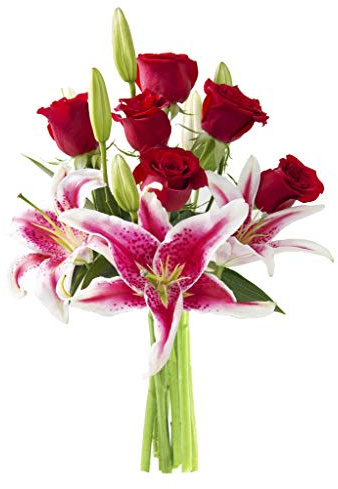 KaBloom - Adore Her Mixed Bouquet of Red Roses and Pink Lilies - Fresh Flowers for Birthday, Valentine's & Mother's Day