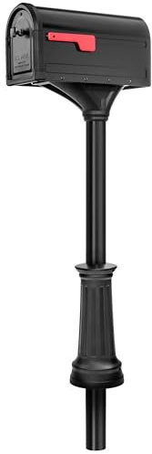 Architectural Mailboxes 7980B-10 Roxbury Mount Mailbox and Premium Steel Post Combo, Medium, Black