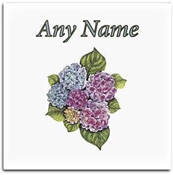 Personalised Gift - Colour Hydrangeas Square Glass Coaster (Nature Plants Design Theme, Colour Options) - Any Name/Message on Your Unique - Mat Pad - Endless Summer Forever Ever Together Hortensia