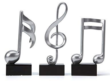 HAUCOZE 3pcs Musik Note Deko Klavier Skulptur Figuren Modern Geschenk 19cm | Polyresin Silber Handgefertigtes Statue Geburtstag Feiertag Ornament für Wohnzimmer Büro Schlafzimmer