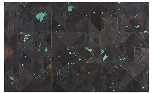 Beliani Tapis Patchwork Marron et Turquoise en Cuir 140 x 200 cm pour Intérieur Glamour