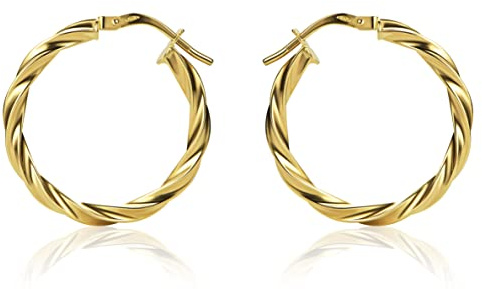 14 Karat 585 Gold Gedrehte Hochglanz Ohrringe Creolen Gelbgold | (2.50 x 25 Ø mm) - PSPT