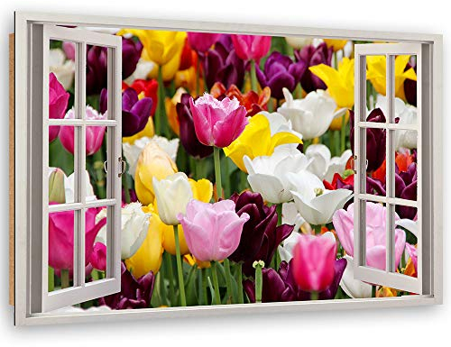 Wandbild Blumen Modern Deko Kunst Bilder Fenster-Illusion mehrfarbig 60x40 cm