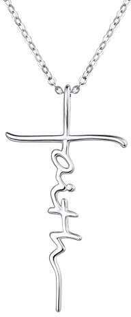 PRAYMOS Faith Cross Necklace for Women 925 Sterling Silver Silver Necklace for Women Christian Religious Confirmation Baptism Gifts