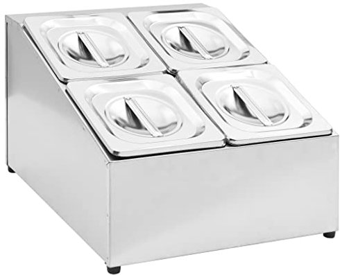 vidaXL Récipient Gastronorm avec 4 Bacs Conteneur de Stockage Organisateur de Nourriture Restaurant Hôtel Maison GN 1/6 Acier Inoxydable