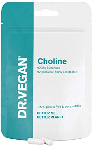 Choline Bitartrate 600mg Supplement | Brain and Memory Function | 60 Vegan Capsules | Two-A-Day | DR.VEGAN