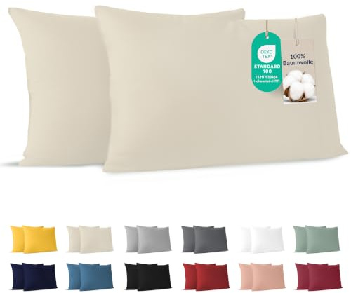Dreamzie - Kissenbezug 40 x 80cm - 2er Set - 100% Baumwolle - Beige | Oeko-Tex zertifiziert · mit Reißverschluss · Kopfkissenbezug & Kissenhülle · Jersey · 150 g/m² · Weich · Waschbar