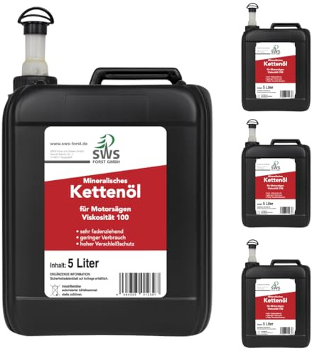 SWS Forst GmbH SUPER-OIL Kettensägenöl 4x5 Liter – Hochwertiges Kettenöl für Motorsäge – Sägekettenöl mit Haftzusatz – Für Kettensäge & Führungsschiene
