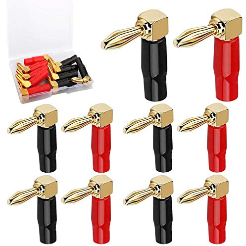 RUNCCI-YUN 24K bananenstecker,90 Grad Lautsprecher Bananenstecker，High End bananenstecker 4mm,für Leistungsverstärker Audio Lautsprecherkabel Bindepfosten Vergoldete, 5 Schwarz und 5 Rot