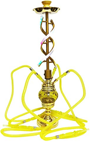 chicha 4 Tuyau Pipe a Narguilé 22Shisha Alliage D'aluminium Ensemble de Fête de Fumer avec Quatre Tuyaux Vase a Eau en Verre pour Les Familles Hôtels a L'étranger Bars Clubs Hôtels