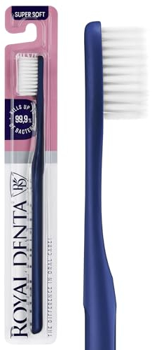 Royal Denta Super Soft Toothbrush for Adults, Dual-Lenght Bristles Interdental Brush with Silver Infused Bristle for Sensitive Teeth & Gum, Gentle Plague Removal Toothbrush Head, Made in Korea (Blue)