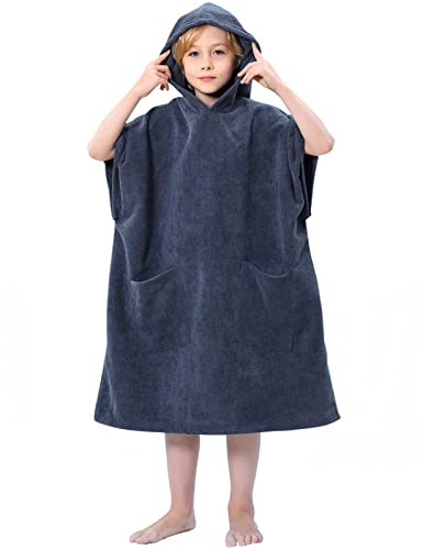 TOMEEK Hooded Towel for Kids Microfibre Kids Surf Poncho Towels Changing Robe Towel with Pocket Boys Girls Beach Poncho for Swimming,Surfing,Bathing(Gray)