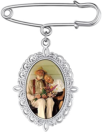 Custom4U Pin Broche Ramo Novia Mujere Colgante Ovalado Fotografía Personalizada Alfiler Memorial Acero Inoxidable 316L Dama Joyería Conmemorativa Recuerdo Precioso
