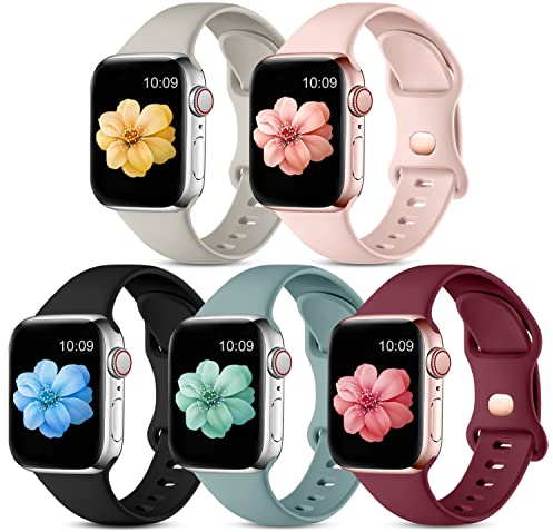 CeMiKa 5 Stück Armbänder Kompatibel mit Apple Watch Armband 38mm 40mm 41mm 42mm 44mm 45mm 49mm - Silikon Sport Ersatz Band für iWatch Armband Series 9 8 7 6 5 4 3 2 1 SE- Damen Herren Farbe A