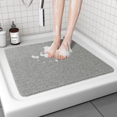 Duschmatte rutschfest waschbar, 80 x 80 cm Anti-Schimmel | Schnell trocknend | Luffa Massage | Weich Komfort Duschmatten Badewannenmatte mit Ablauf, PVC Luffa Badematte für Nassbereiche